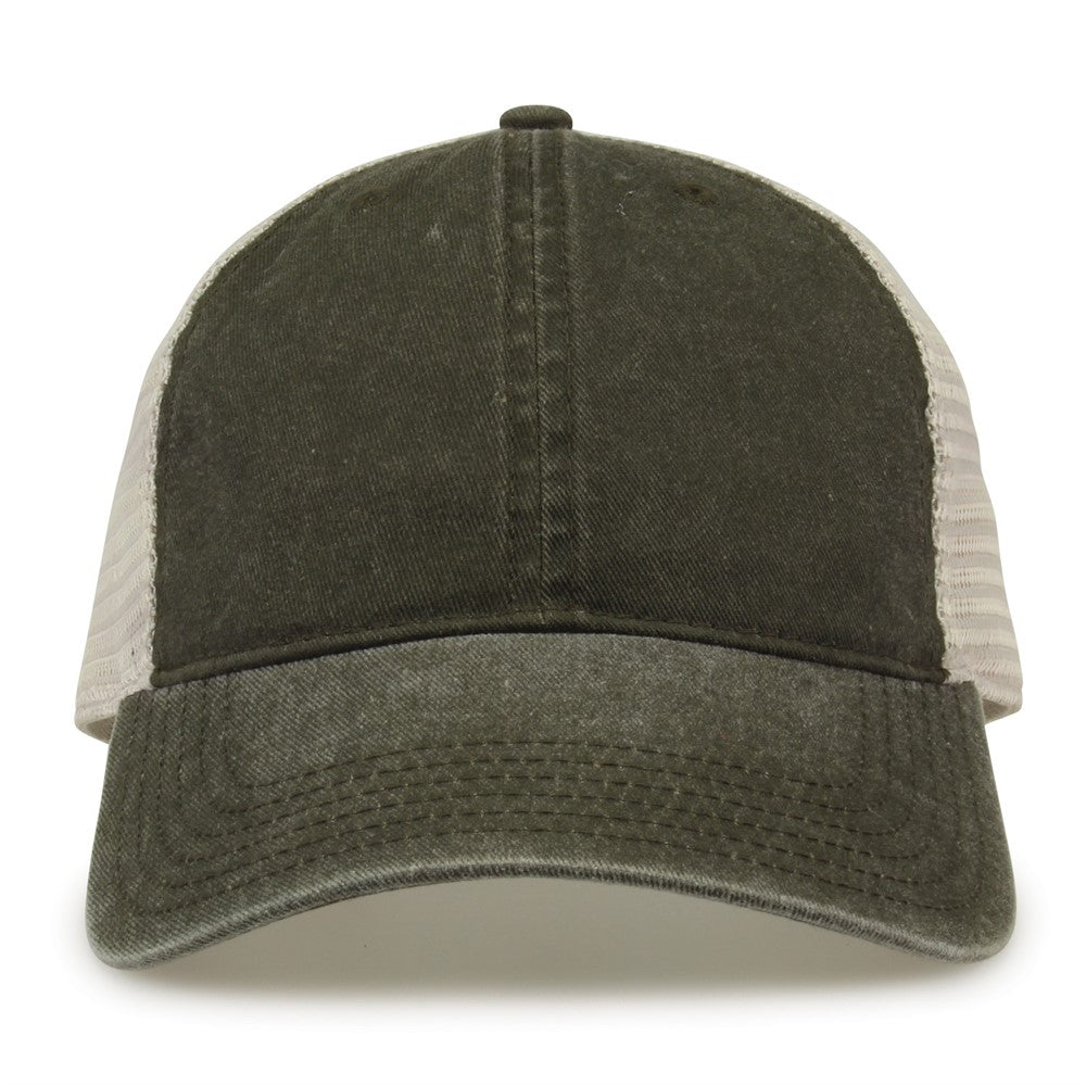The Game Gb460 Pigment Dyed Twill & Soft Trucker Cap - Army Green