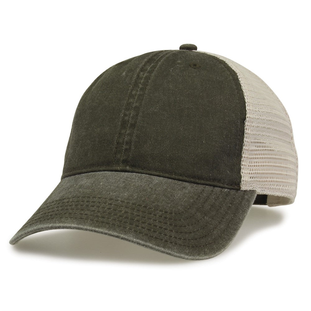 The Game Gb460 Pigment Dyed Twill & Soft Trucker Cap - Army Green