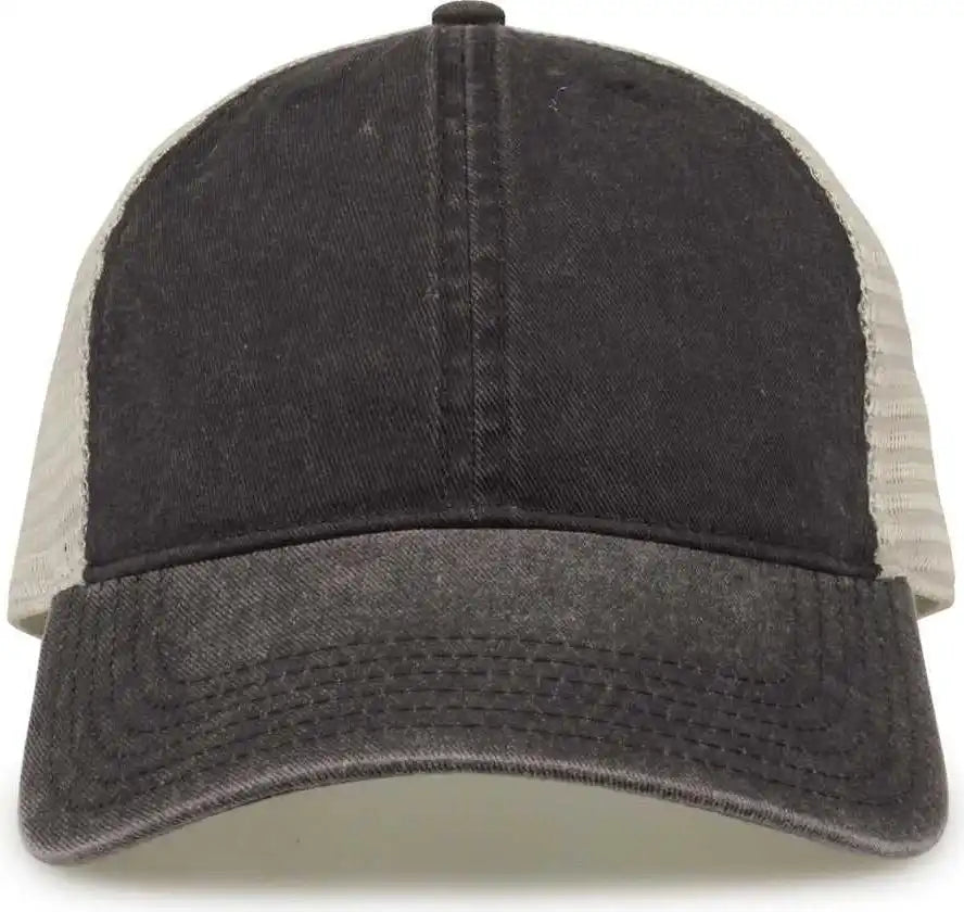 The Game Gb460 Pigment Dyed Twill & Soft Trucker Cap Black Sand / one Size Fits Most