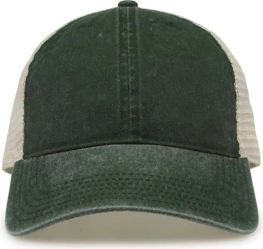 The Game Gb460 Pigment Dyed Twill & Soft Trucker Cap Bottle Green Sand Forest / one Size Fits Most