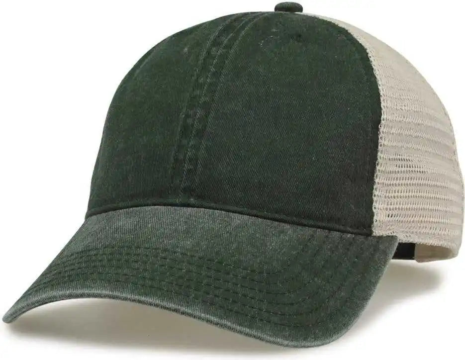 The Game Gb460 Pigment Dyed Twill & Soft Trucker Cap Bottle Green Sand Forest / one Size Fits Most