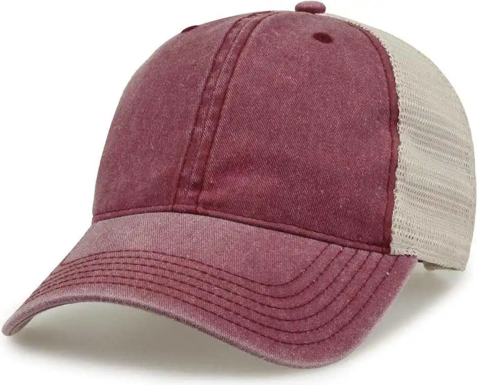 The Game Gb460 Pigment Dyed Twill & Soft Trucker Cap Dark Maroon Sand / one Size Fits Most