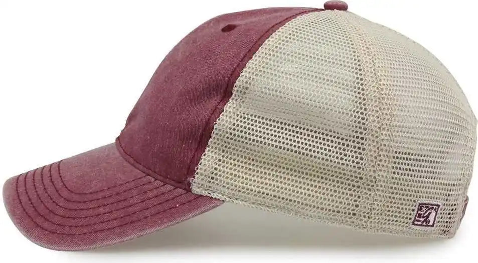 The Game Gb460 Pigment Dyed Twill & Soft Trucker Cap Dark Maroon Sand / one Size Fits Most