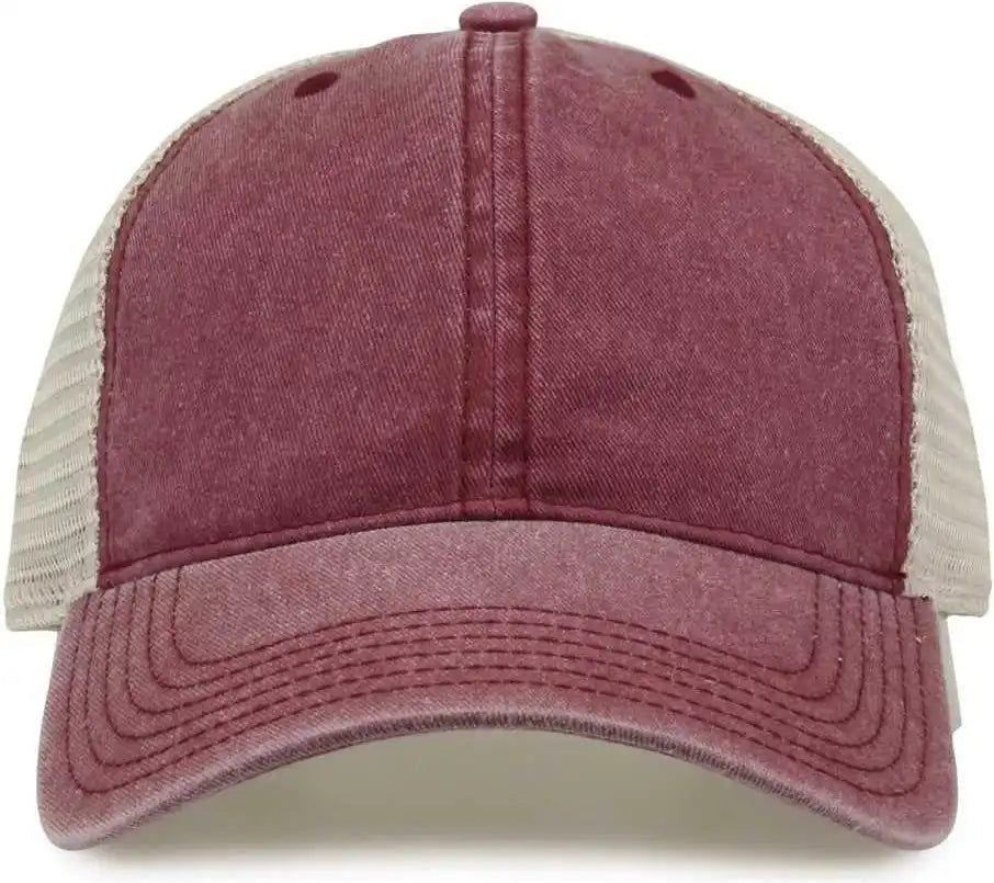 The Game Gb460 Pigment Dyed Twill & Soft Trucker Cap Dark Maroon Sand / one Size Fits Most