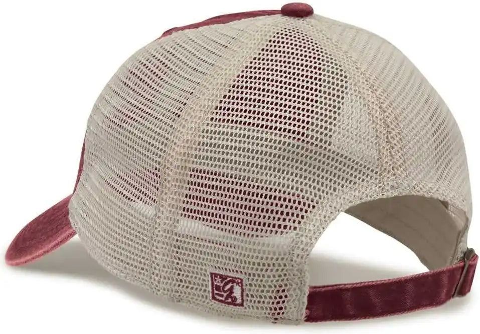 The Game Gb460 Pigment Dyed Twill & Soft Trucker Cap Dark Maroon Sand / one Size Fits Most