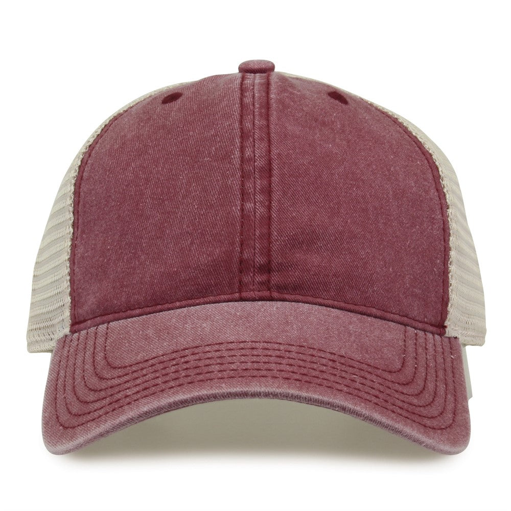 The Game Gb460 Pigment Dyed Twill & Soft Trucker Cap - Dark Maroon