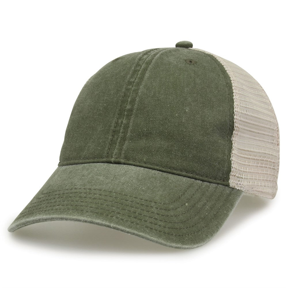The Game Gb460 Pigment Dyed Twill & Soft Trucker Cap - Light Olive