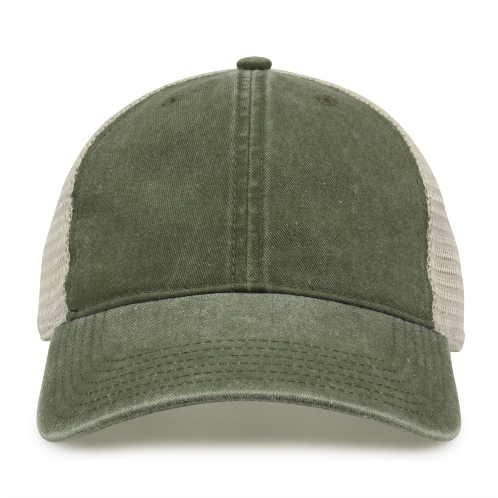 The Game Gb460 Pigment Dyed Twill & Soft Trucker Cap - Light Olive