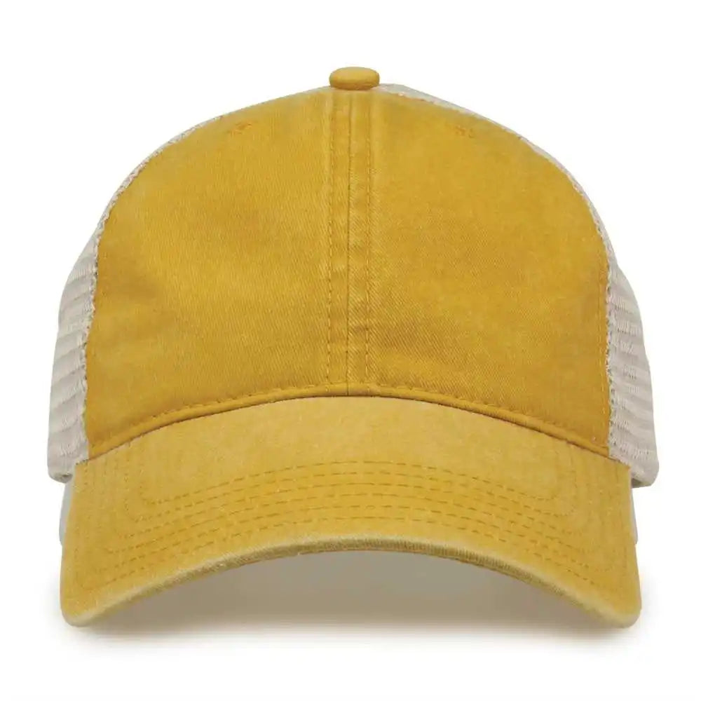 The Game Gb460 Pigment Dyed Twill & Soft Trucker Cap Mustard Sand Gold / one Size Fits Most