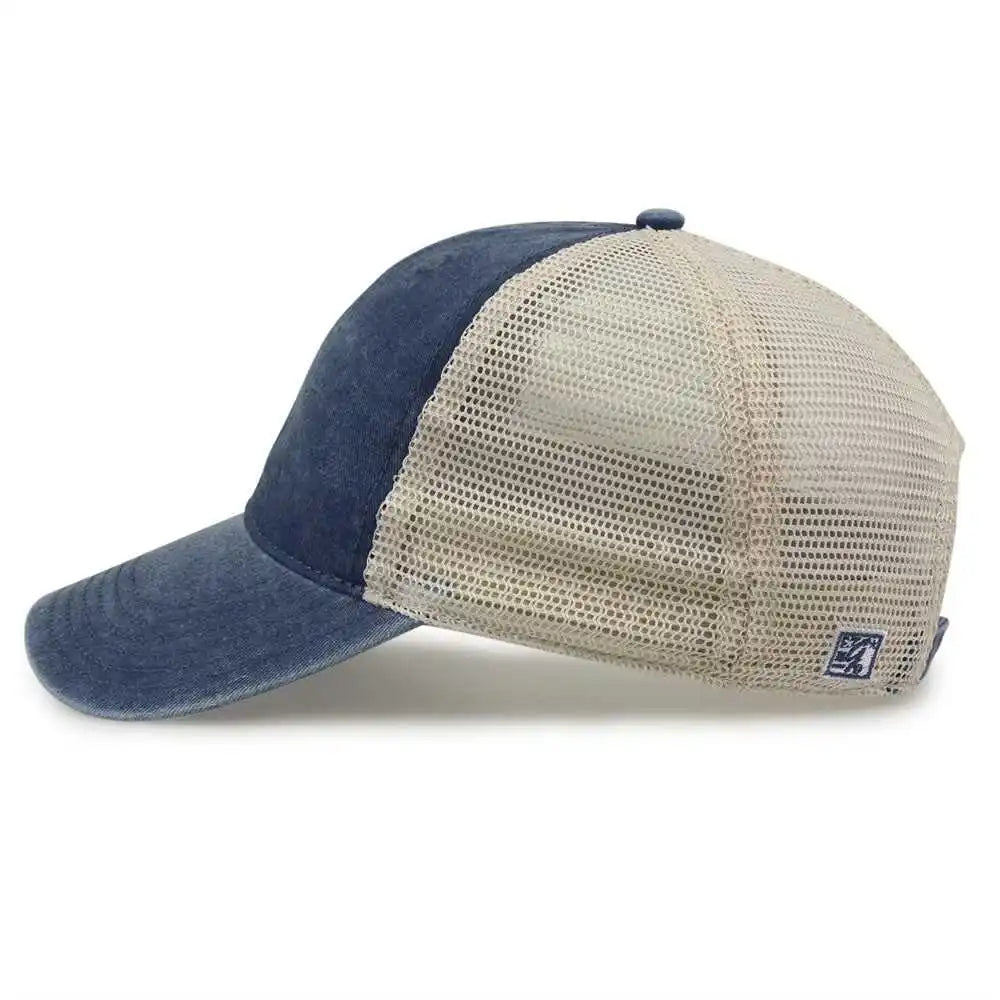 The Game Gb460 Pigment Dyed Twill & Soft Trucker Cap Navy Sand / one Size Fits Most