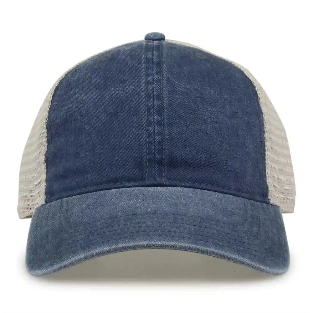 The Game Gb460 Pigment Dyed Twill & Soft Trucker Cap Navy Sand / one Size Fits Most