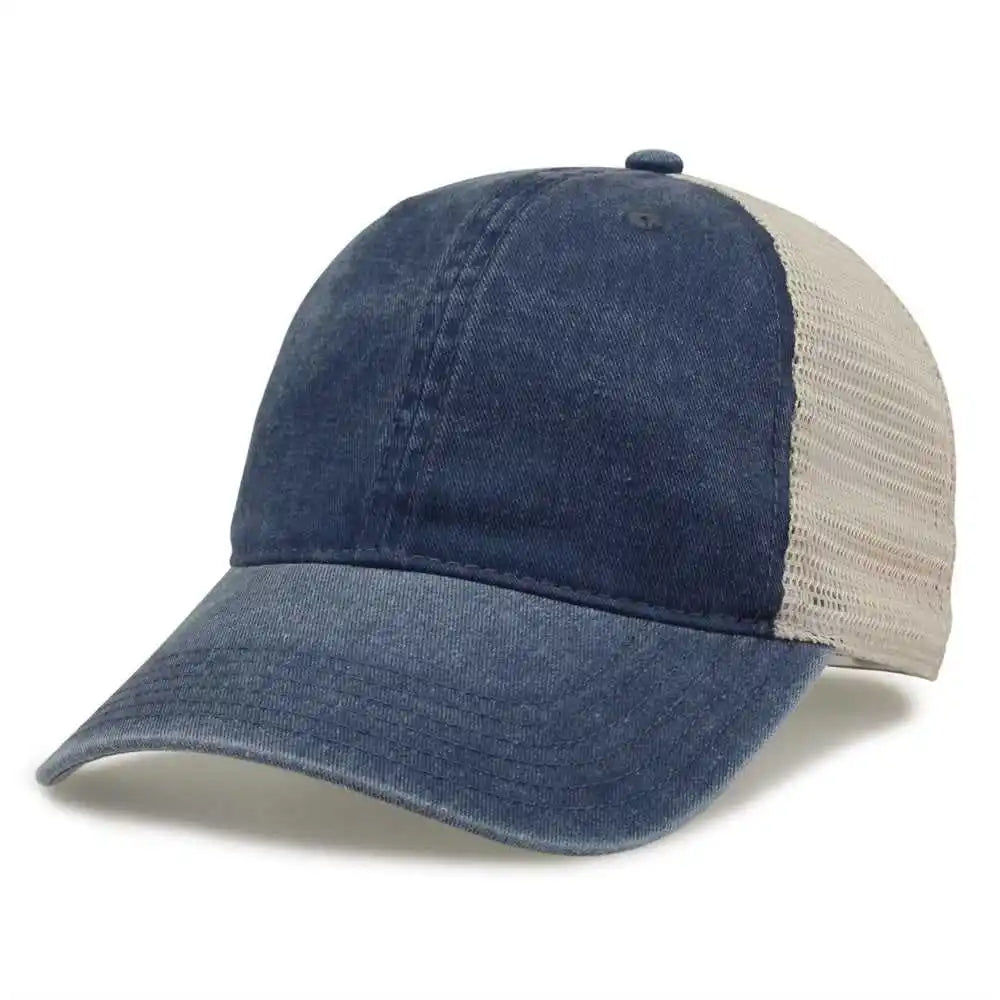 The Game Gb460 Pigment Dyed Twill & Soft Trucker Cap Navy Sand / one Size Fits Most