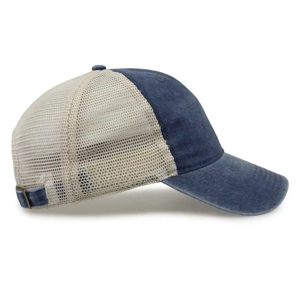 The Game Gb460 Pigment Dyed Twill & Soft Trucker Cap Navy Sand / one Size Fits Most