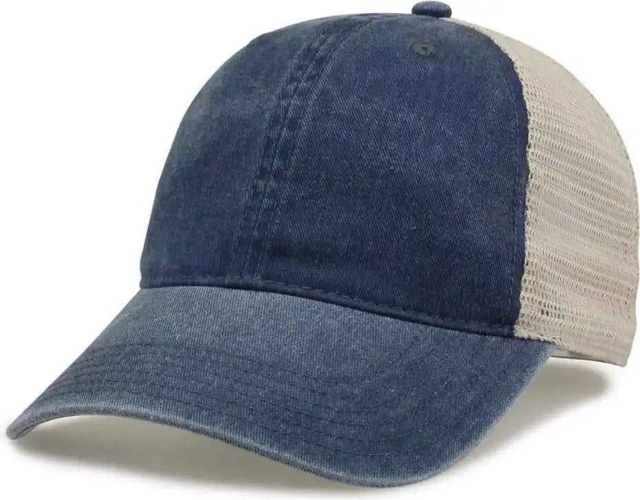 The Game Gb460 Pigment Dyed Twill & Soft Trucker Cap Navy Sand / one Size Fits Most
