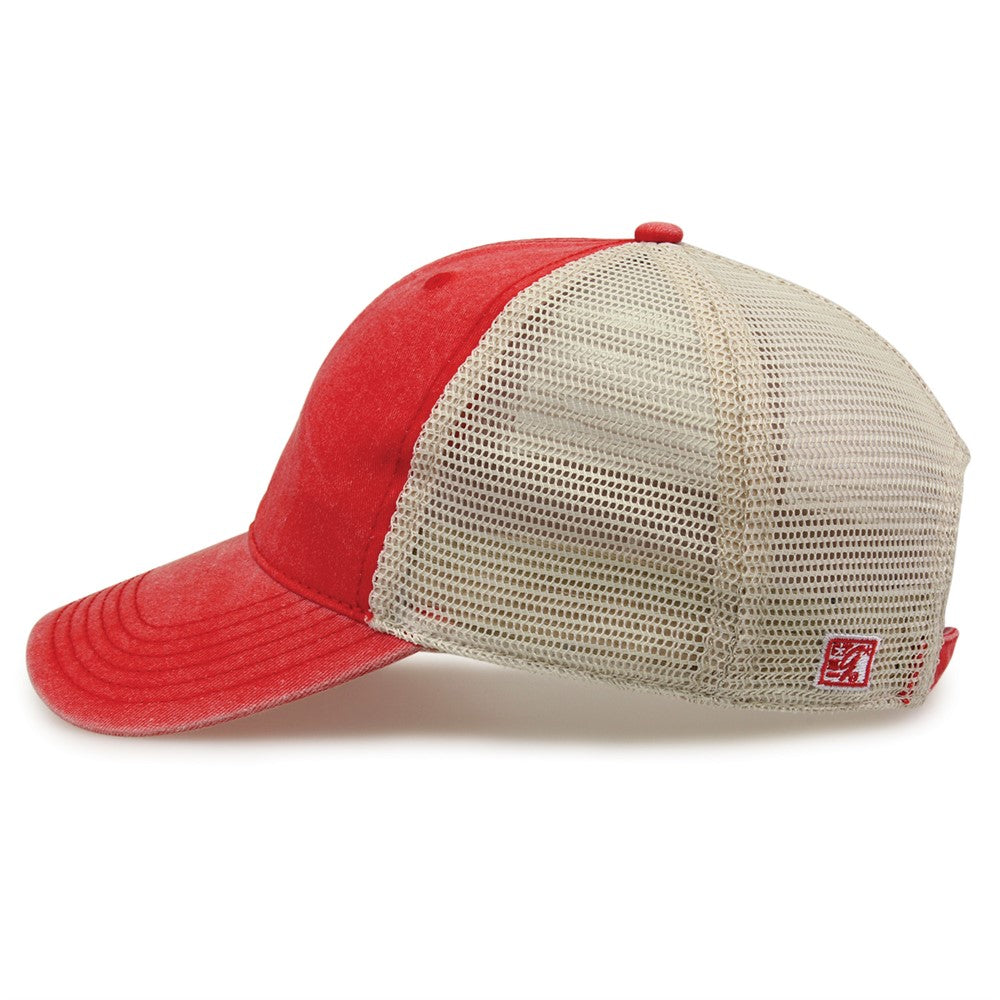 The Game Gb460 Pigment Dyed Twill & Soft Trucker Cap - Red