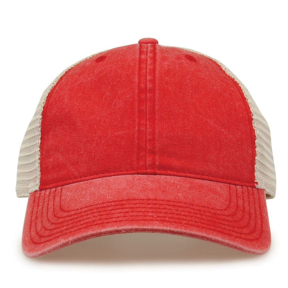 The Game Gb460 Pigment Dyed Twill & Soft Trucker Cap - Red