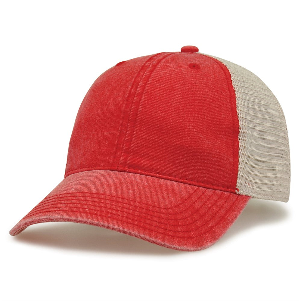 The Game Gb460 Pigment Dyed Twill & Soft Trucker Cap - Red