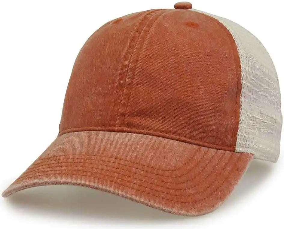 The Game Gb460 Pigment Dyed Twill & Soft Trucker Cap Texas Orange Sand / one Size Fits Most