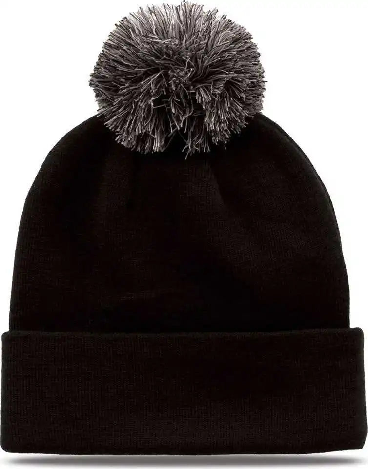 The Game Gb461 Roll Up Beanie with Pom Black / one Size Fits Most