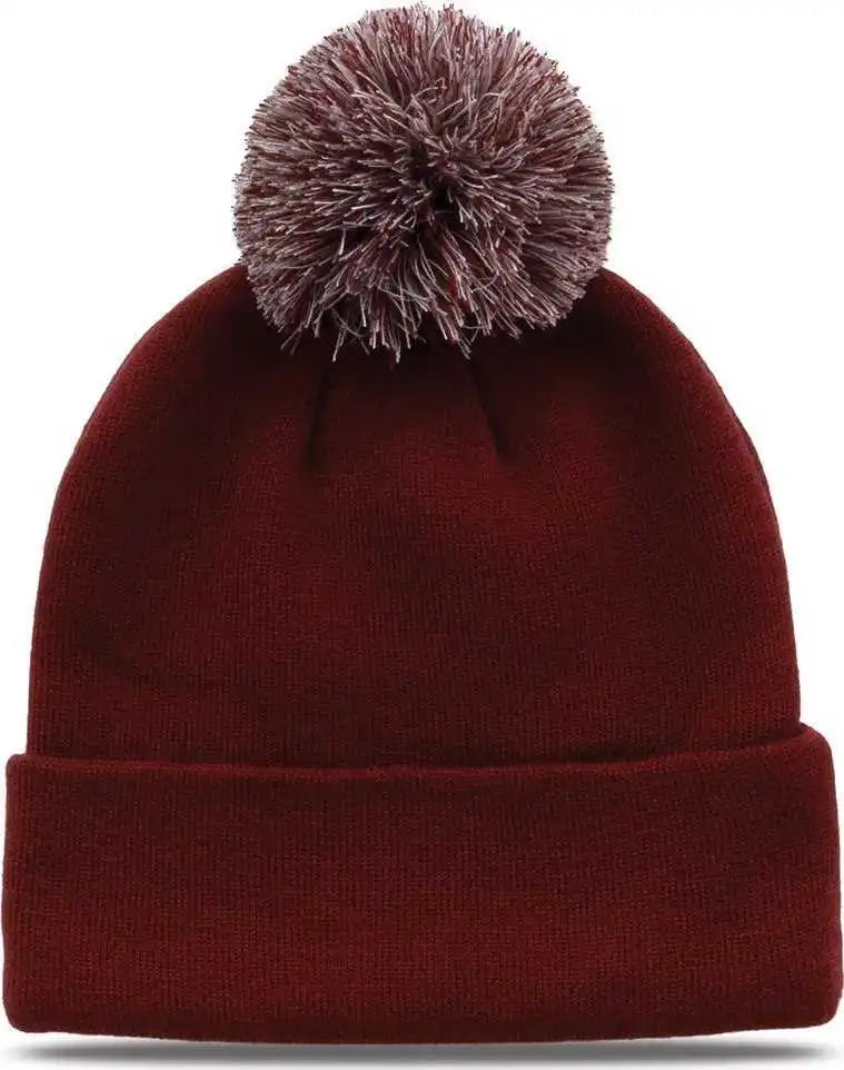 The Game Gb461 Roll Up Beanie with Pom - Cardinal - one Size Fits Most