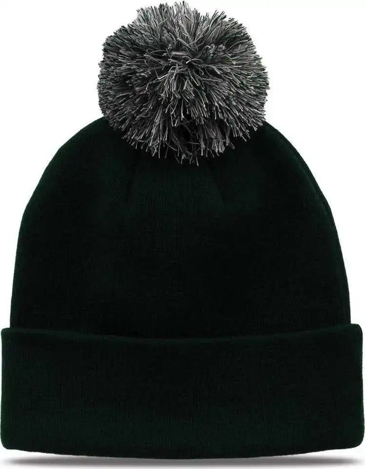 The Game Gb461 Roll Up Beanie with Pom Dark Green Forest / one Size Fits Most