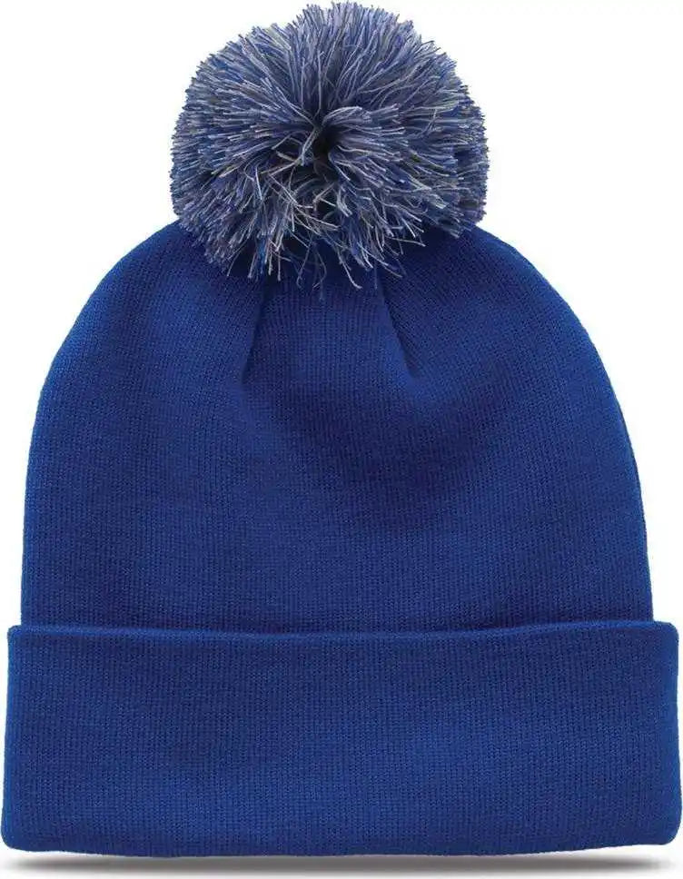 The Game Gb461 Roll Up Beanie with Pom La Blue / one Size Fits Most