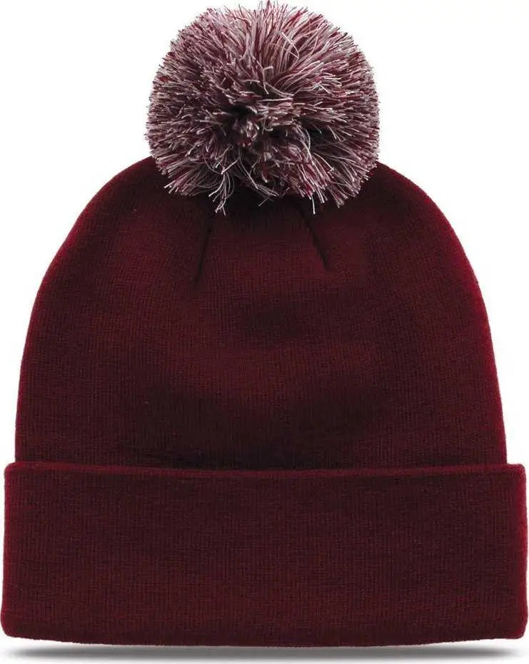 The Game Gb461 Roll Up Beanie with Pom - Maroon