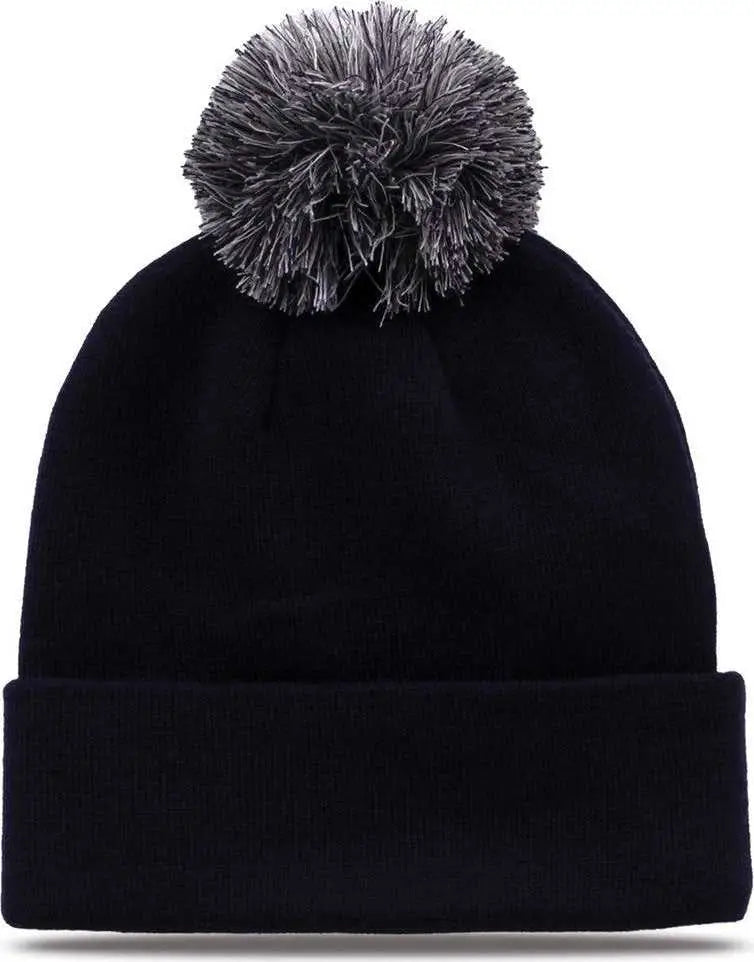 The Game Gb461 Roll Up Beanie with Pom - Navy
