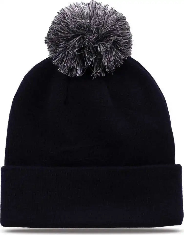 The Game Gb461 Roll Up Beanie with Pom Navy / one Size Fits Most
