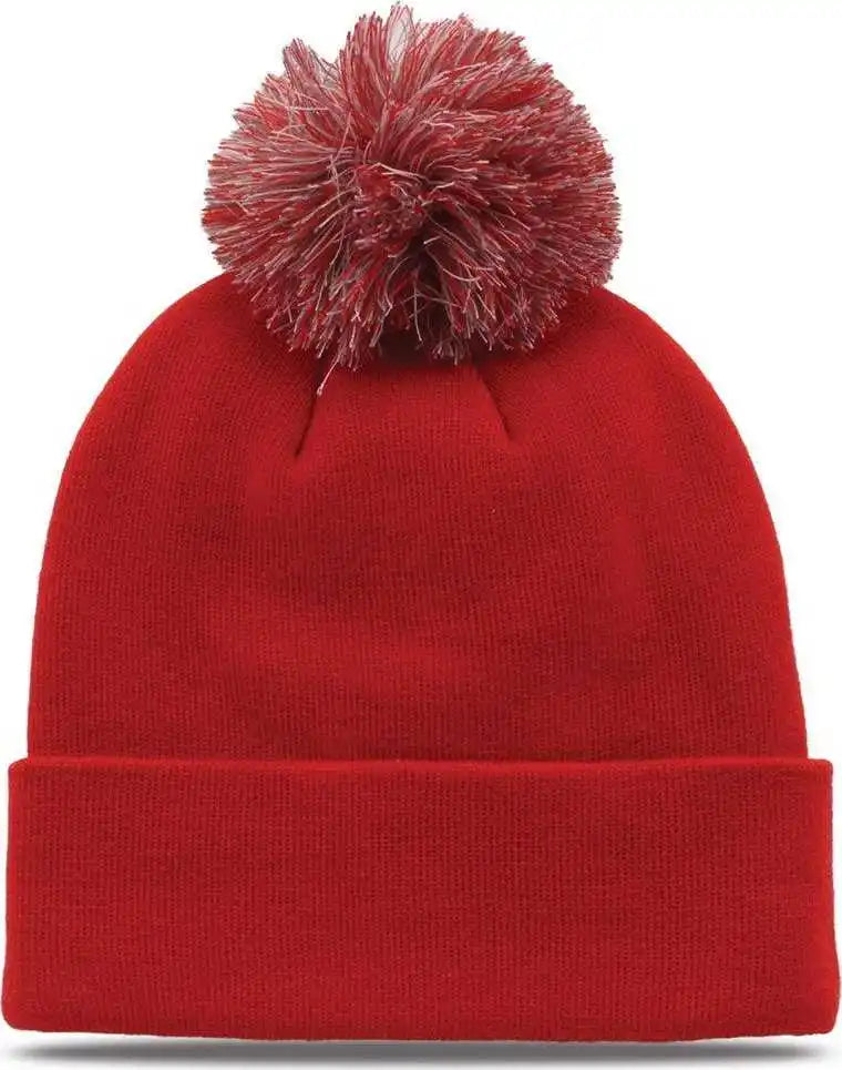 The Game Gb461 Roll Up Beanie with Pom Red / one Size Fits Most