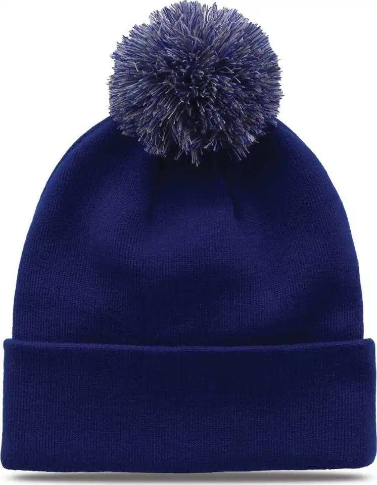 The Game Gb461 Roll Up Beanie with Pom - Royal - one Size Fits Most
