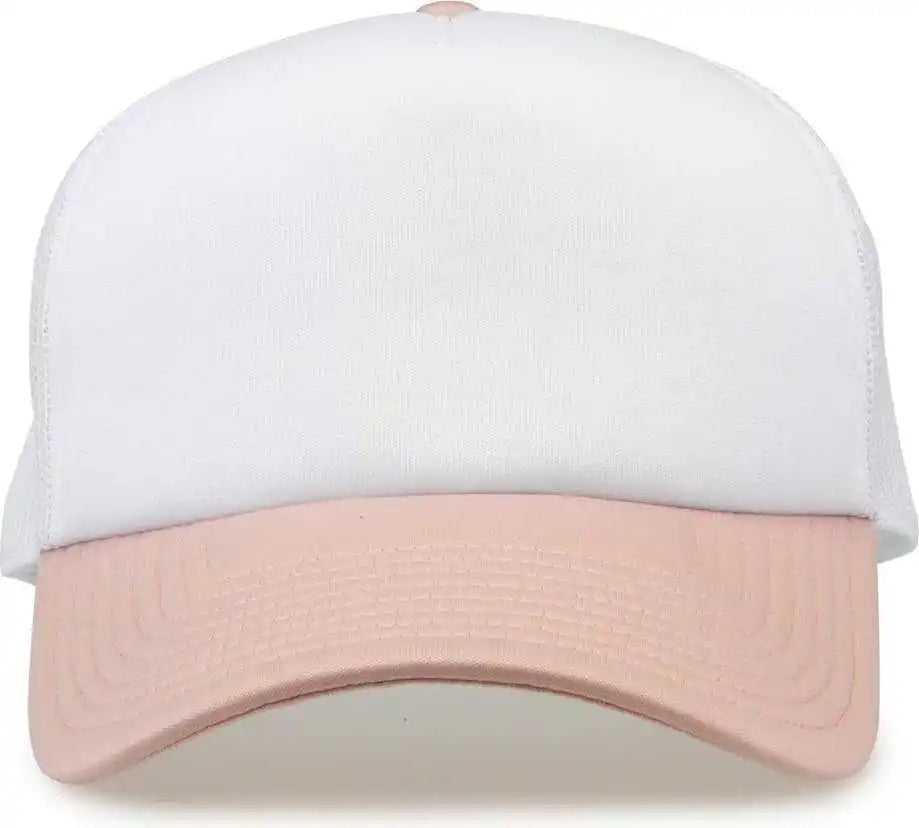The Game Gb473 Foam Front Trucker Cap White Cameo Pink / one Size Fits Most