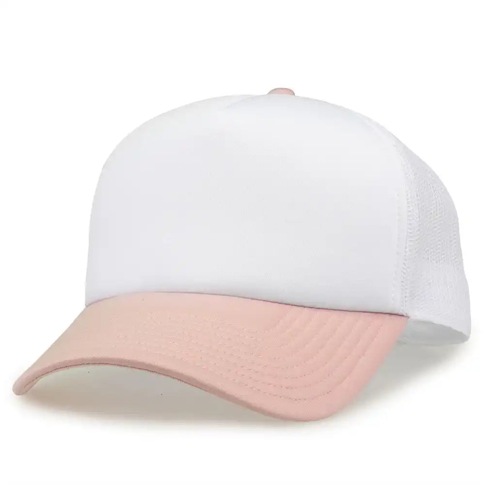 The Game Gb473 Foam Front Trucker Cap White Cameo Pink / one Size Fits Most