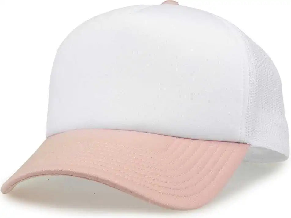 The Game Gb473 Foam Front Trucker Cap White Cameo Pink / one Size Fits Most