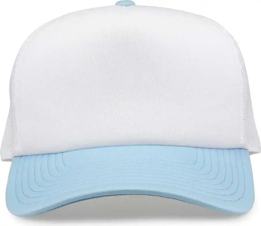 The Game Gb473 Foam Front Trucker Cap White Columbia Blue / one Size Fits Most