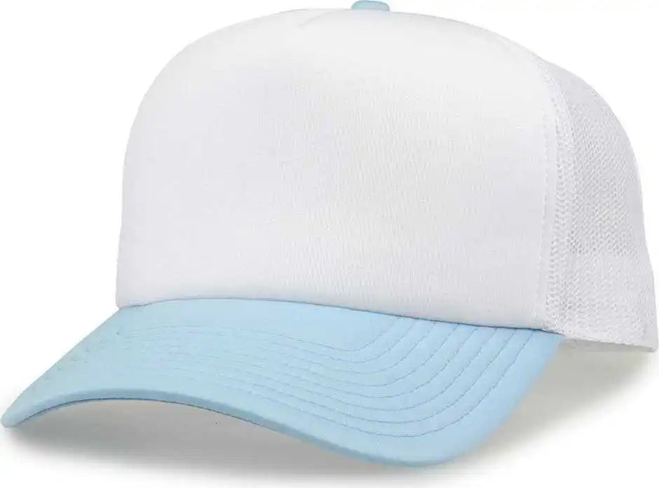 The Game Gb473 Foam Front Trucker Cap White Columbia Blue / one Size Fits Most