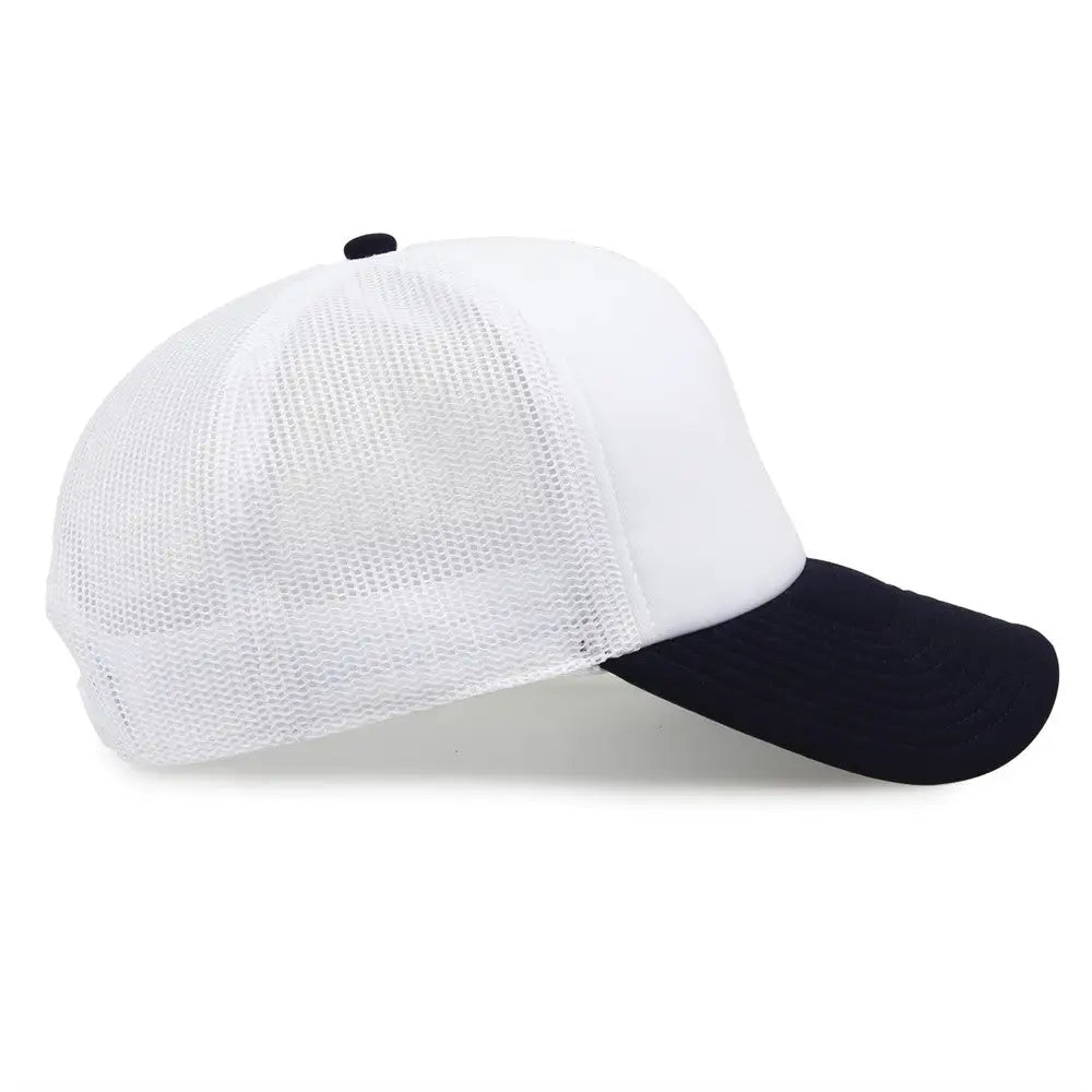 The Game Gb473 Foam Front Trucker Cap - White Navy - one Size Fits Most