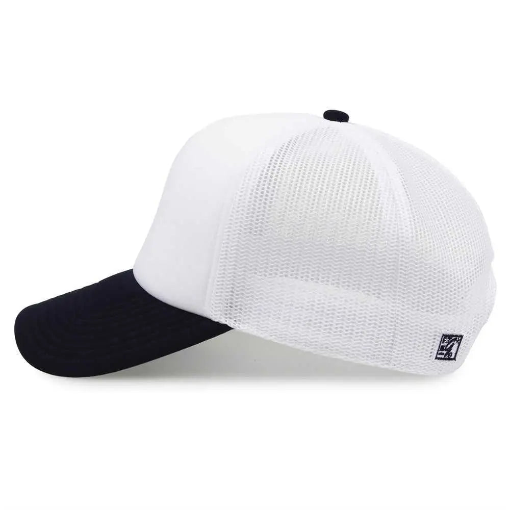 The Game Gb473 Foam Front Trucker Cap - White Navy - one Size Fits Most