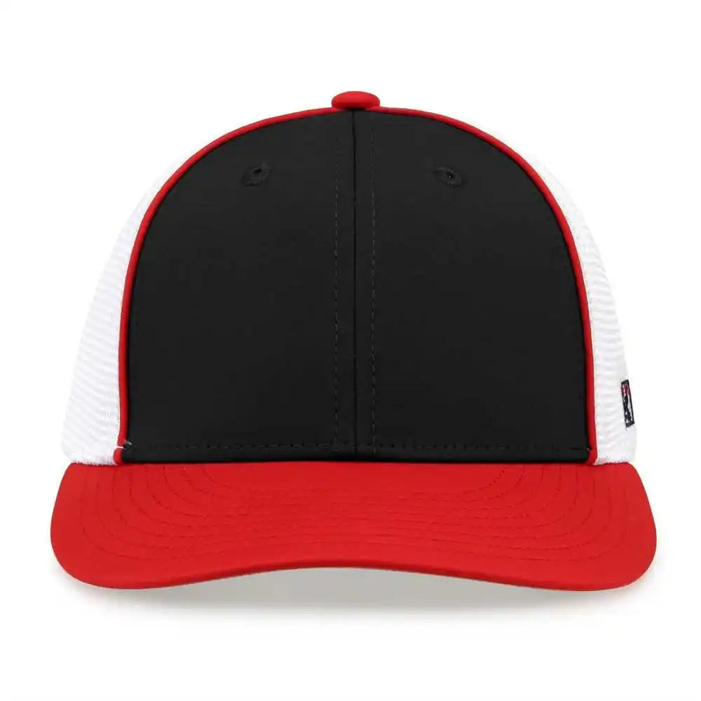 The Game Gb483p on Field Gamechanger with Piping &amp; Diamond Mesh Cap Black Red