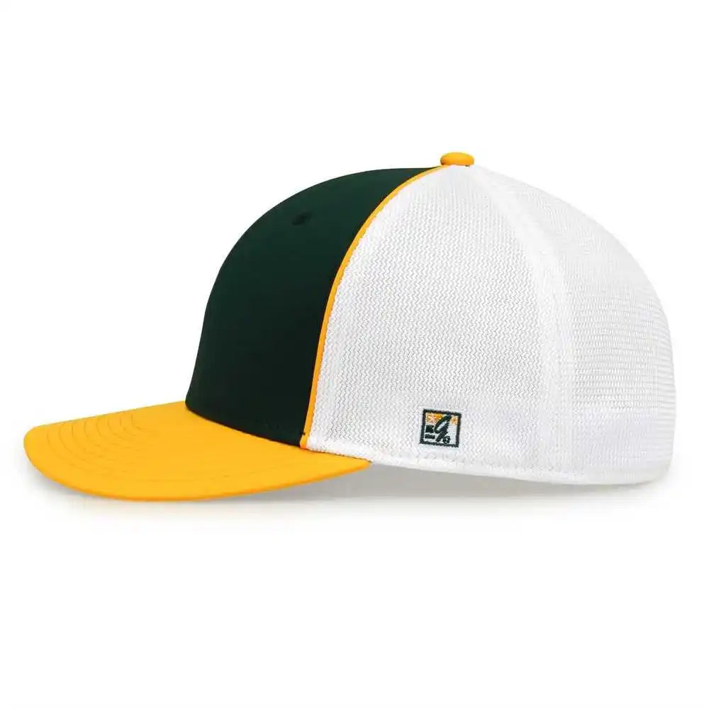 The Game Gb483p on Field Gamechanger with Piping &amp; Diamond Mesh Cap Dark Green Gold