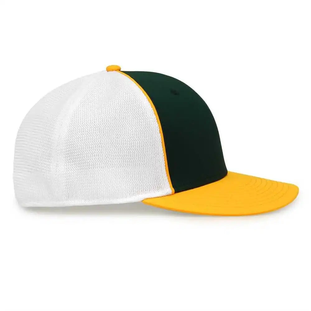 The Game Gb483p on Field Gamechanger with Piping &amp; Diamond Mesh Cap Dark Green Gold