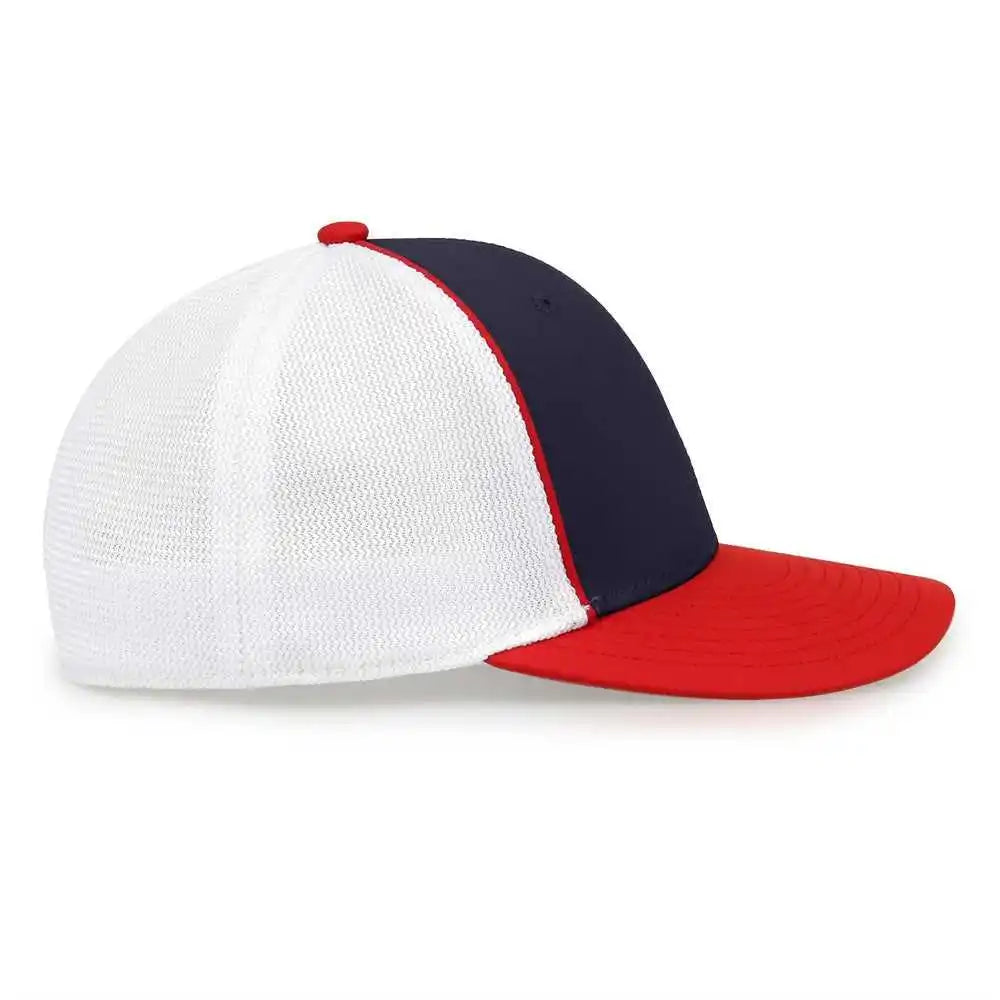The Game Gb483p on Field Gamechanger with Piping &amp; Diamond Mesh Cap Navy Red
