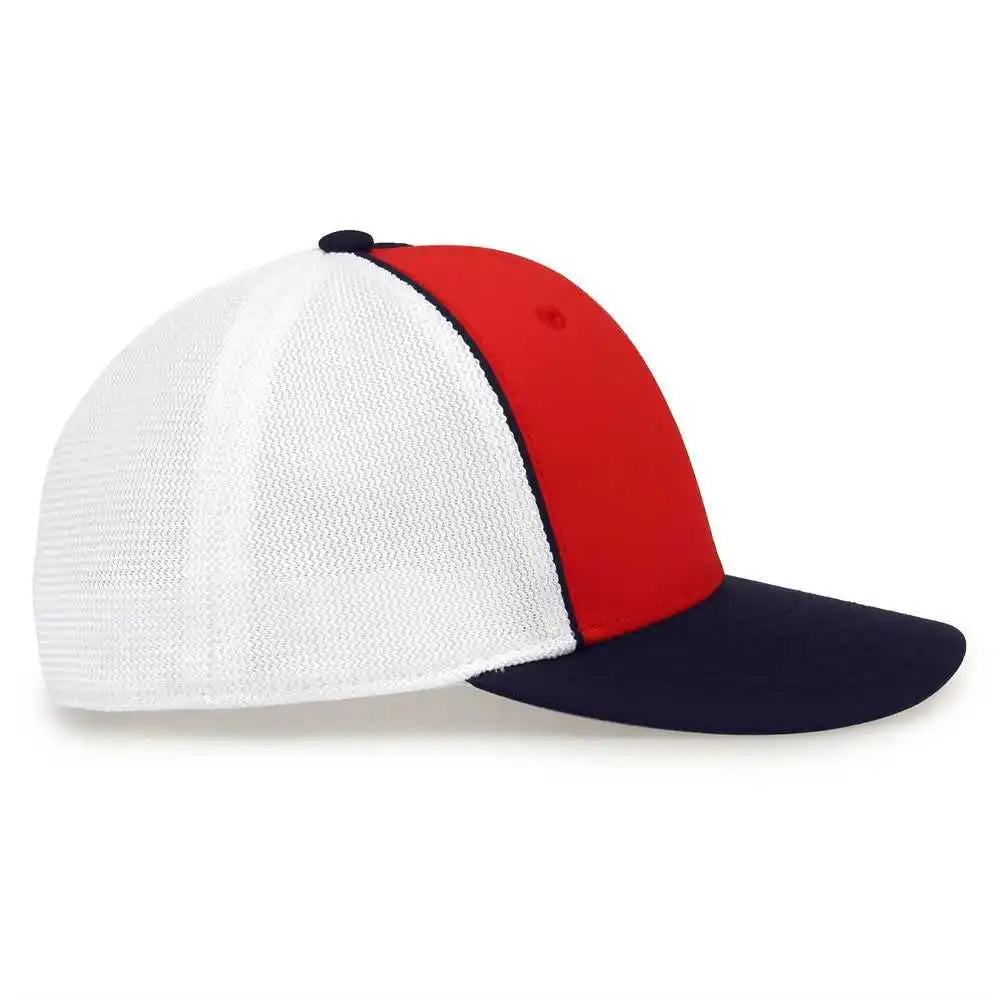 The Game Gb483p on Field Gamechanger with Piping &amp; Diamond Mesh Cap Red Navy