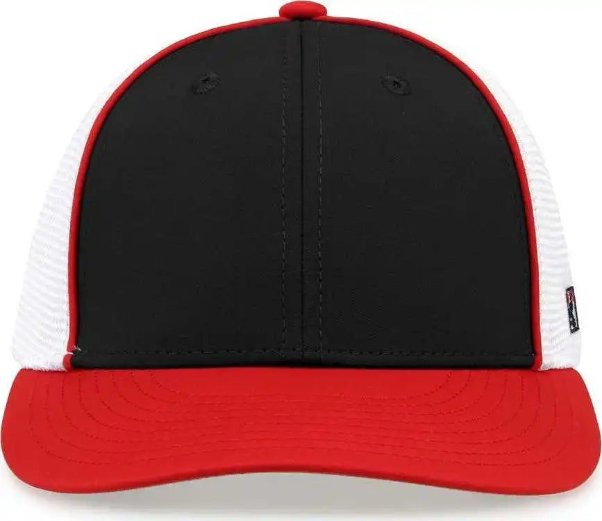 The Game Gb483p on Field Gamechanger with Piping &amp; Diamond Mesh Cap Black Red