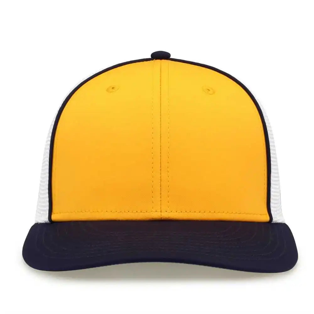 The Game Gb483p on Field Gamechanger with Piping &amp; Diamond Mesh Cap Athletic Gold Navy