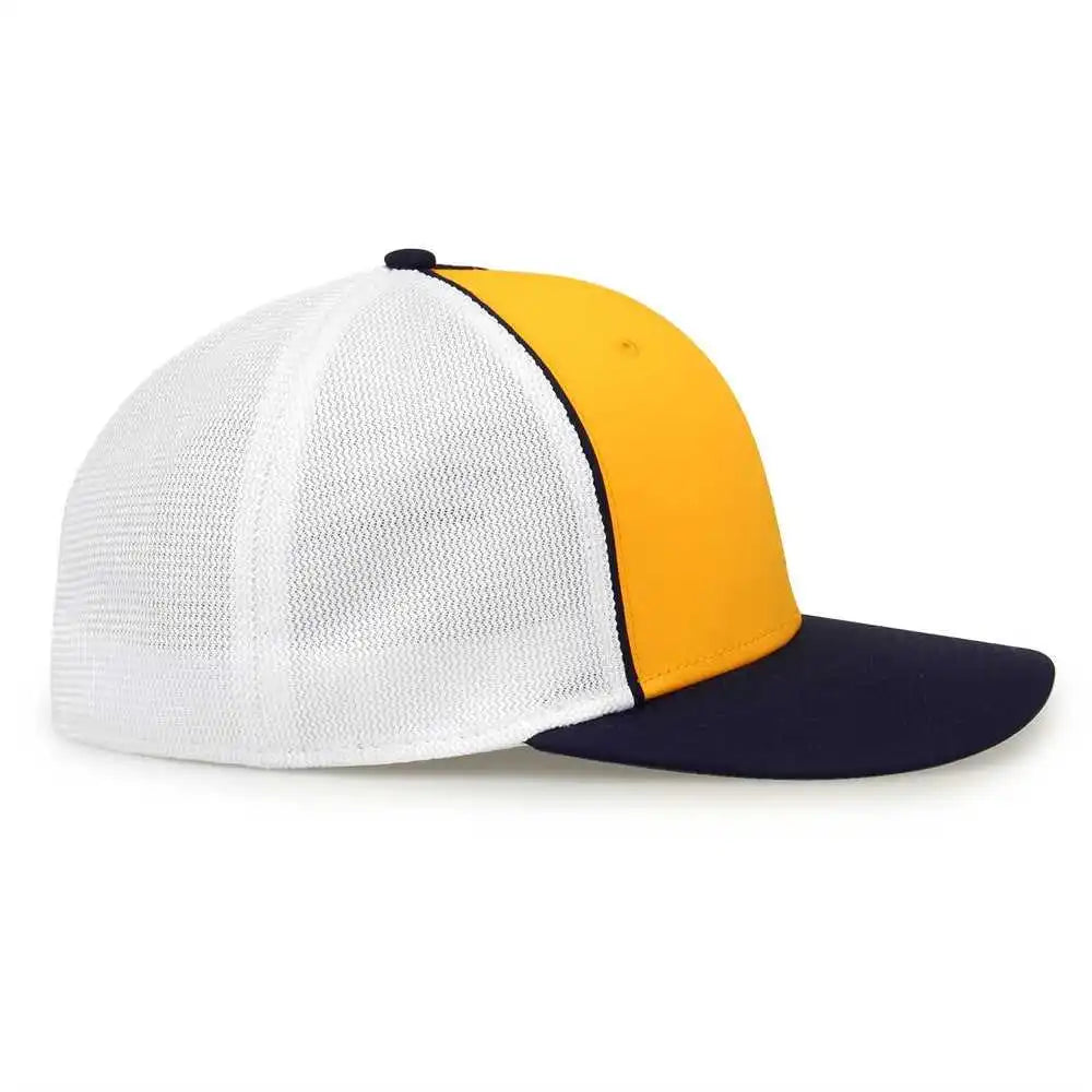 The Game Gb483p on Field Gamechanger with Piping &amp; Diamond Mesh Cap Athletic Gold Navy