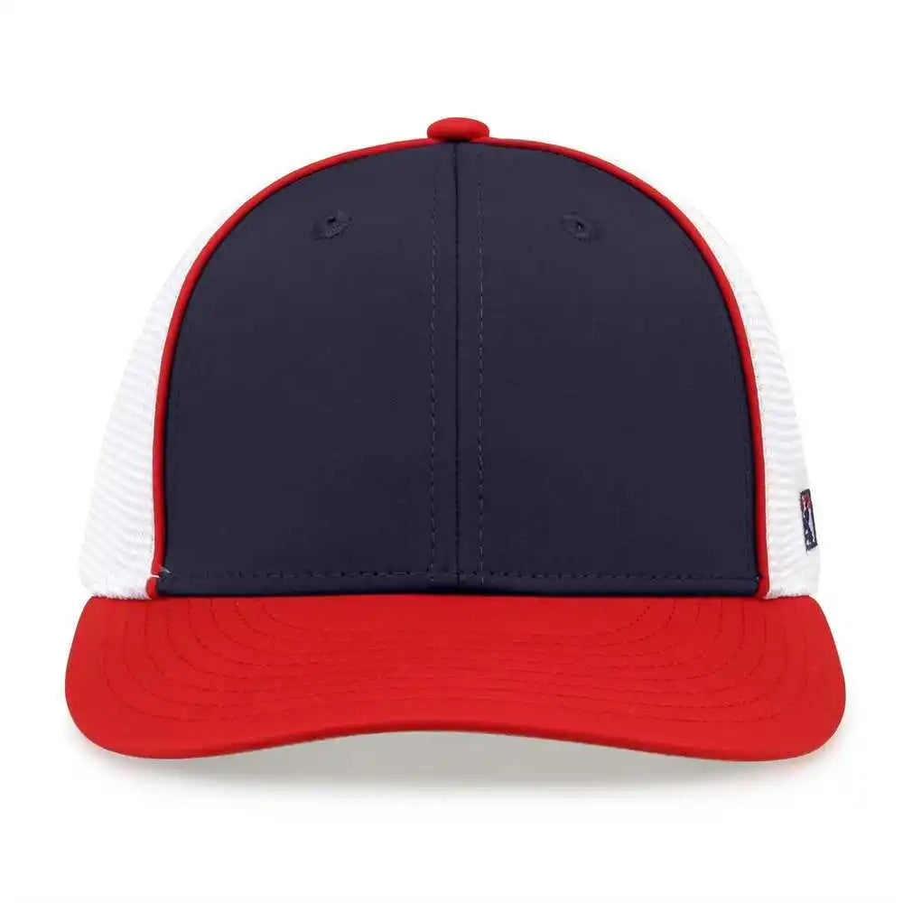 The Game Gb483p on Field Gamechanger with Piping &amp; Diamond Mesh Cap Navy Red