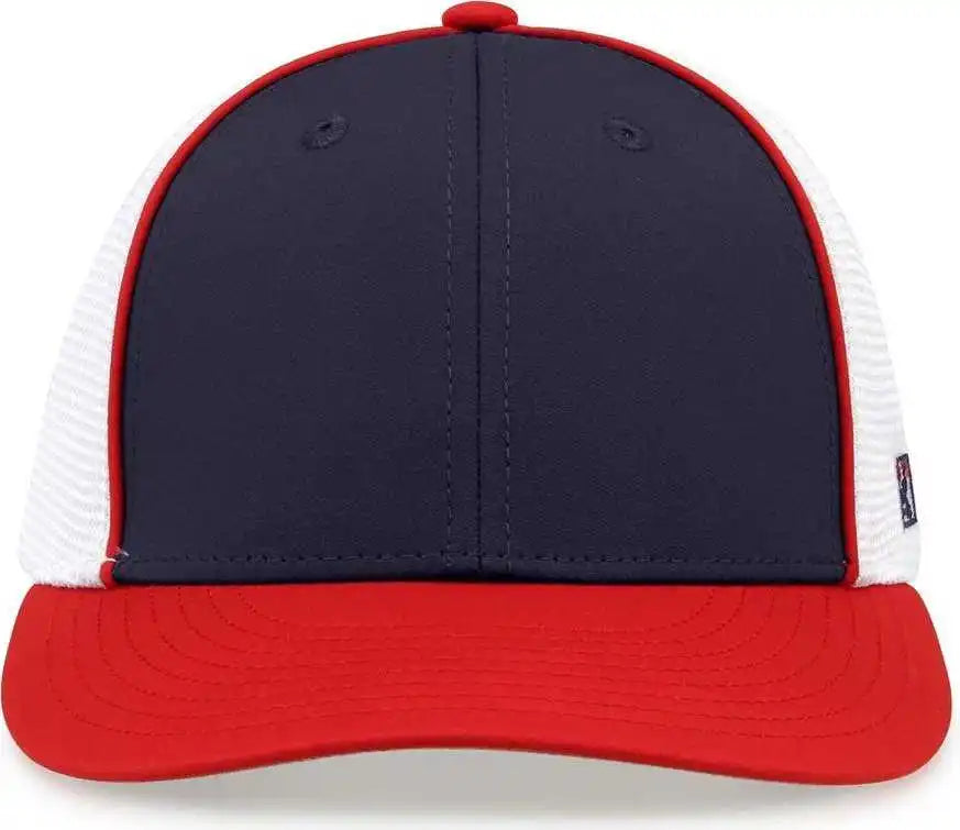 The Game Gb483p on Field Gamechanger with Piping &amp; Diamond Mesh Cap Navy Red