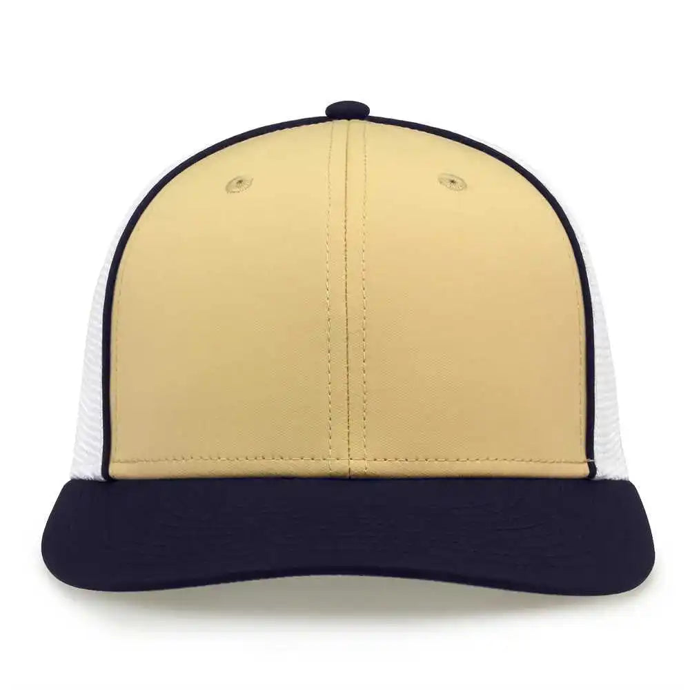 The Game Gb483p on Field Gamechanger with Piping &amp; Diamond Mesh Cap Vegas Gold Navy