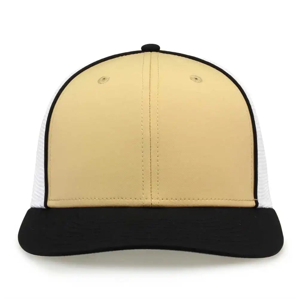 The Game Gb483p on Field Gamechanger with Piping &amp; Diamond Mesh Cap Vegas Gold Black